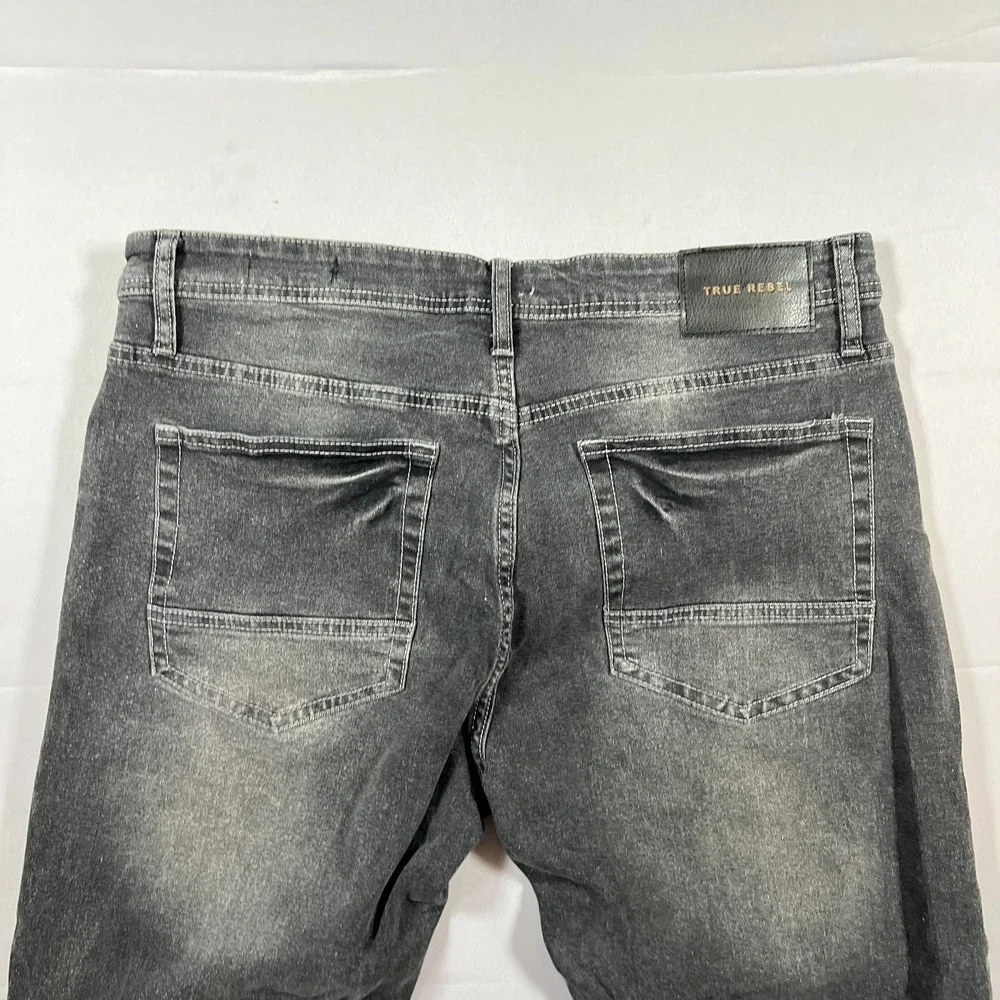 True Rebel Jeans Mens 34X30 Dark Gray Premium Denim 808 Slim Fit Straight Leg
